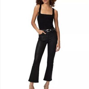 PAIGE Claudine Ankle Kick Flare Jeans in Black Fog Lux Coated